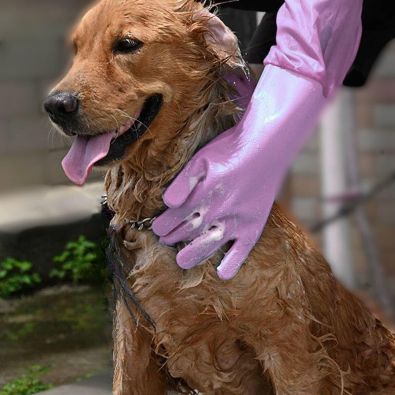 Dog Washing Gloves, Pet Grooming Gloves with Soft Brushes, Bathing and Massaging for Dogs and Cats, Silicone Heat Resistant Cleaning Gloves with High-Density Teeth (Purple) Purple - PawsPlanet Australia