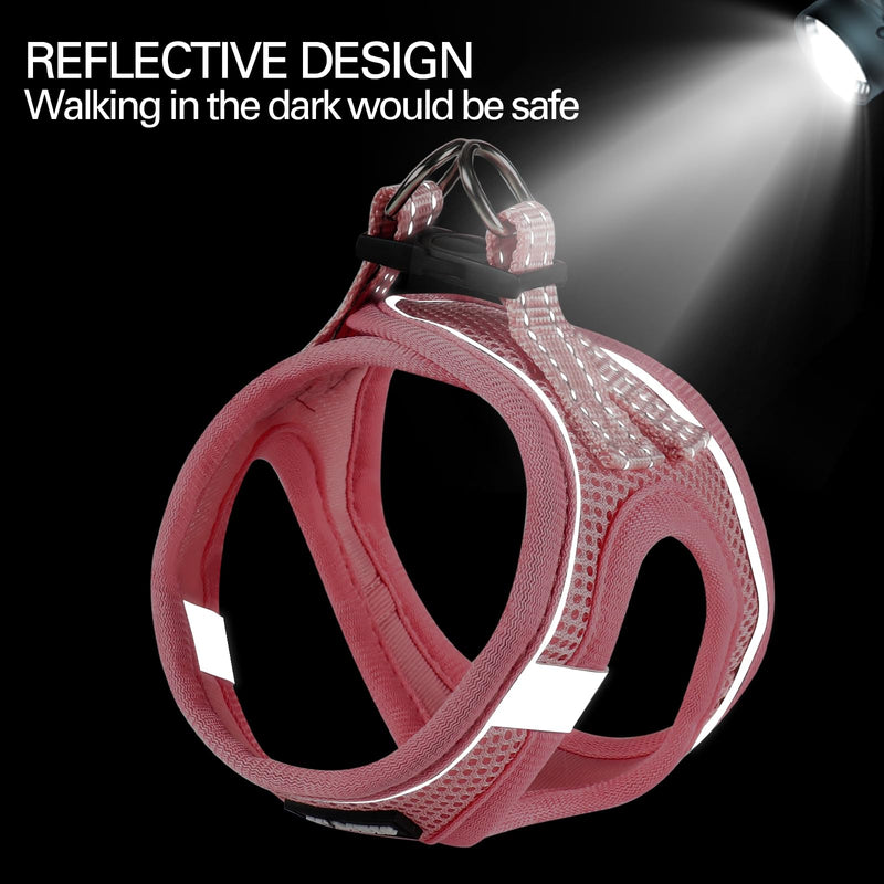 Dog Harness for Small Dogs and Leash Set, Honeycomb Grid, Reflective Lightweight Harness & Anti-Twist Pet Lead (Multi Color, XS, Pink) - PawsPlanet Australia