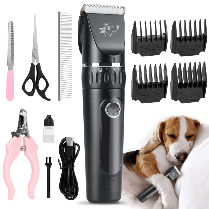 Dog Clippers, Professional Dog Grooming Clippers Kit, Low Noise Rechargeable Cordless Dogs Grooming Clipper, Electric Pet Clipper Hair Trimmer for Dogs, Cats and Other Animals, Black