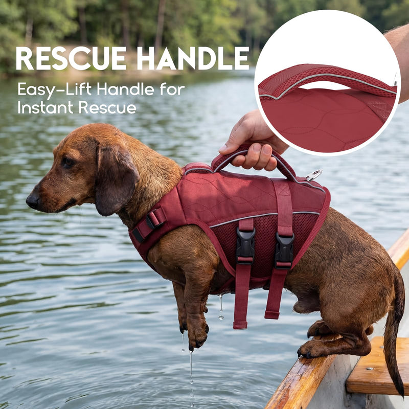 ASENKU Dog Life Jacket- High-Buoyancy Dogs Reflective Swimming Vest with Durable Handles for Small Medium Large Dogs - Pool, Beach, Boating(WineRed, L) Wine Red - PawsPlanet Australia