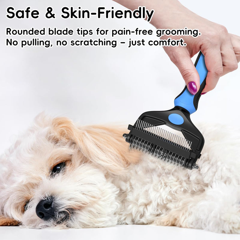 3-in-1 Pet Deshedding Tool – Grooming Brush for Dogs & Cats with Undercoat Rake & Dematting Comb (Blue) - PawsPlanet Australia