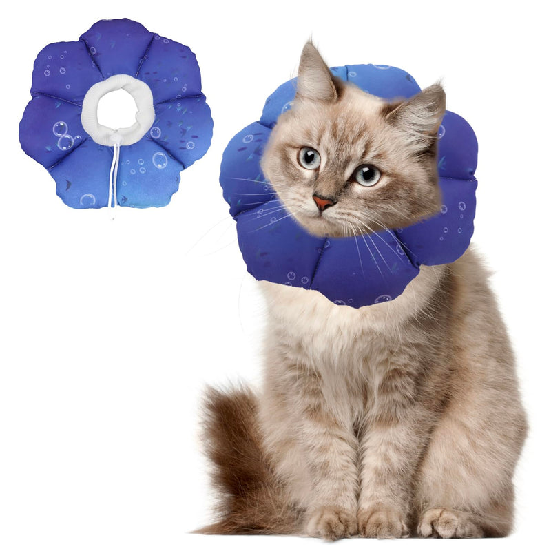 Cat Soft Cone Collar, Adjustable Cat Recovery Cones to Stop Licking Wounds, Waterproof Pet Elizabethan Recovery Collar for Cats After Surgery (Blue Ocean, M) Blue (Ocean)