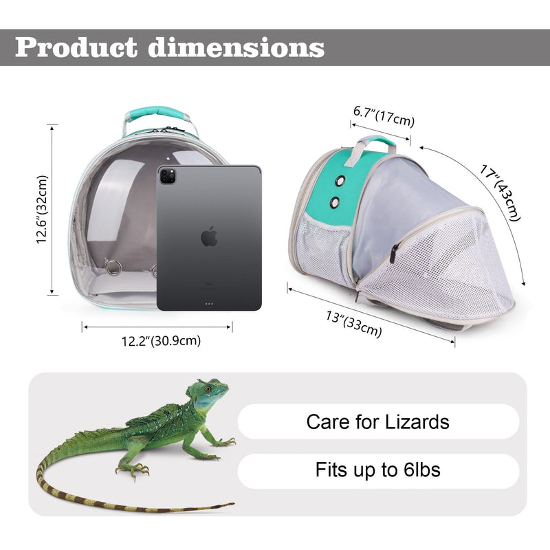 Expandable Bearded Dragon Backpack Carrier with Clear Bubble Window Large Space Travel Cage for Hedgehog Rat Parrot,Rabbit,Sugar Glider,Airline Approved (Green, Back Extention) Green - PawsPlanet Australia