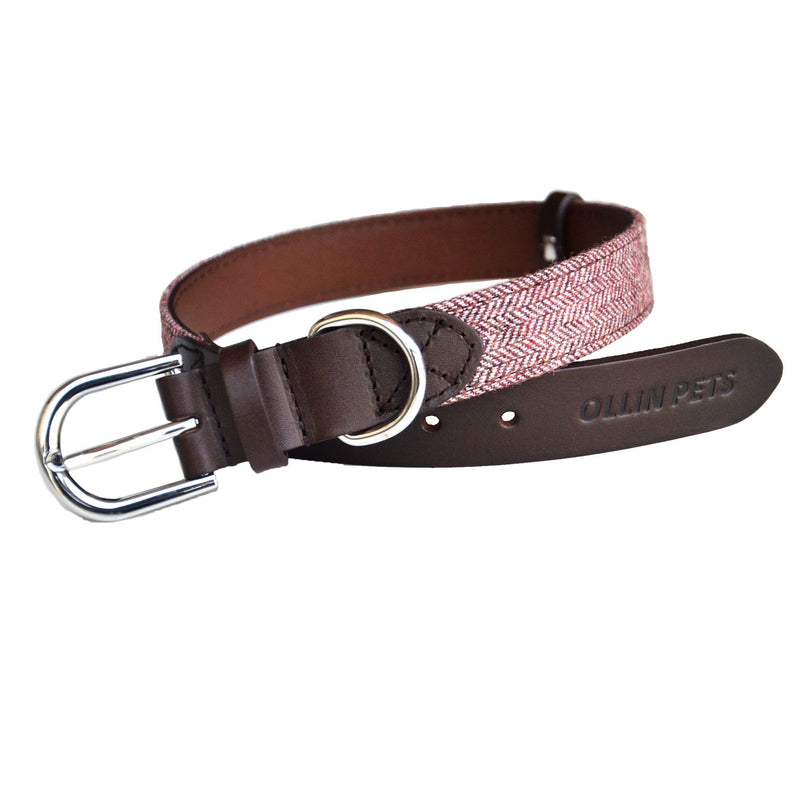 Soft and Comfortable Classic Genuine Leather & Tweed Pet Collar, Neck 13-17", Medium, Dog Collar - PawsPlanet Australia
