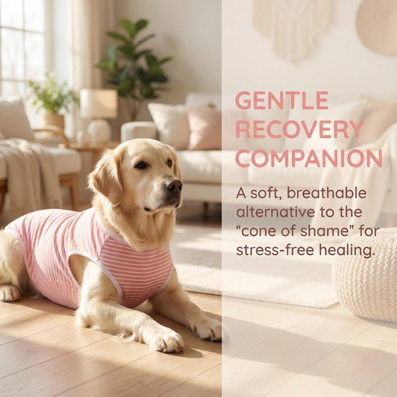 Post-operative bodysuit for female dogs, pink and white striped, for spaying/neutering dogs, protects wounds, breathable and comfortable, for small and medium-sized dogs, XL