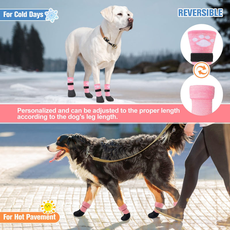 BEAUTYZOO Anti Slip Dog Socks Boots, Dog Shoes for Hot/Cold Pavement Snow Rain Days,Waterproof Grip Dog Booties Paw Protector for Hardwood Floor, Prevent Licking for Small Medium Large Senior Old Dogs Pink Small/Medium