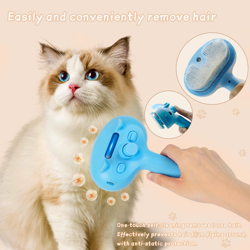 5-in-1 Pet Steam Brush for Cats & Dogs – Grooming, Shedding, Massage & One-Touch Clean for Short & Long Hair Pets – Electric Cat Brush with Comb & Steam (Blue) bule - PawsPlanet Australia
