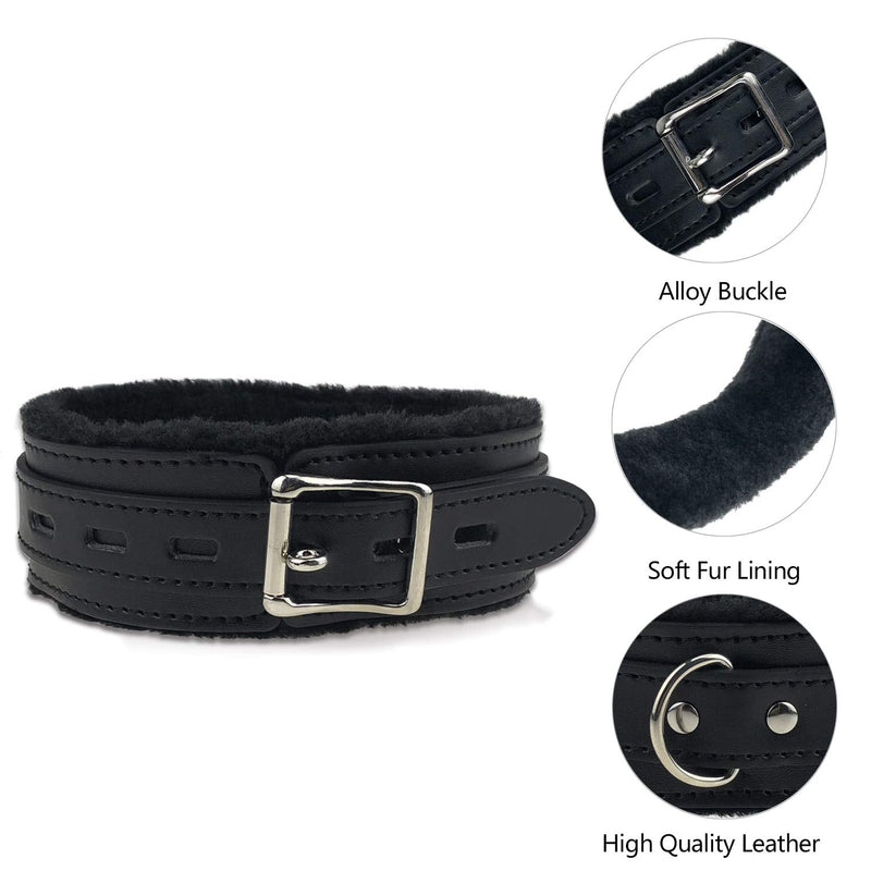 Black Leather Collars Gothic Plush Leather Collars Choker with Chain Detachable Leash Rope Small Pet Collar C3 - PawsPlanet Australia