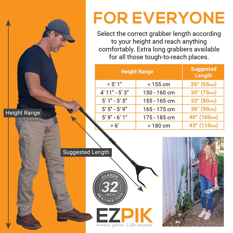 EZPIK Classic 32” Folding Grabber Reacher Tool with Dual Magnets, Heavy Duty Trash Picker Upper Grabber for Seniors & Disabled Users, Aluminum Pickup Tool for Everyday Reaching Aids (Black) 32″ (Pack of 1) - Black