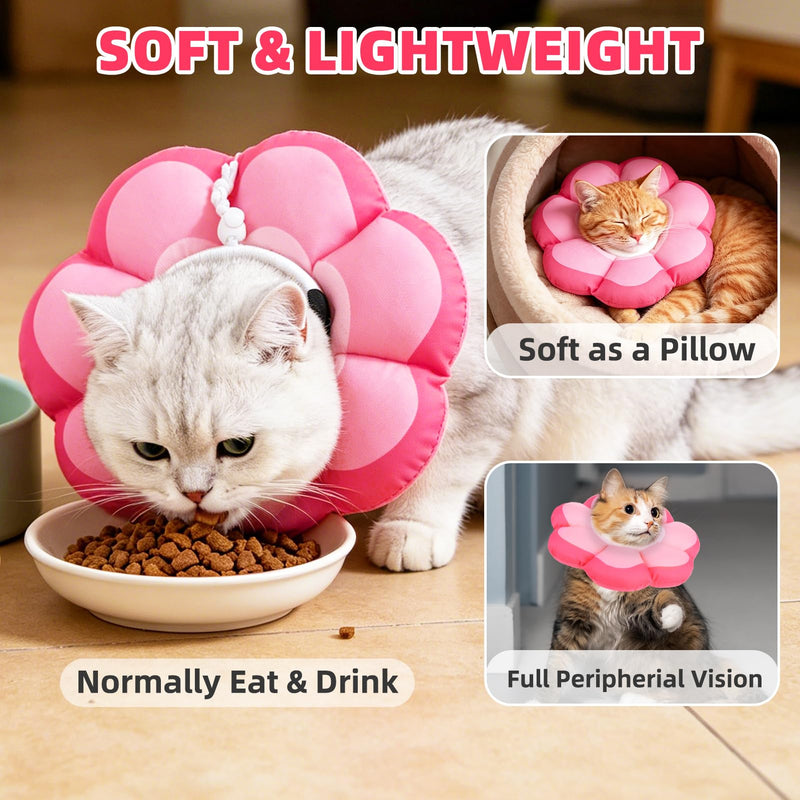 PUPTECK Cat Cone Collar Soft, Adjustable Collar Protective Recovery Alternative, Comfortable Elizabethan Flower Pet Collar Lightweight Stop Licking Neck Cone for Cats After Surgery, Pink S