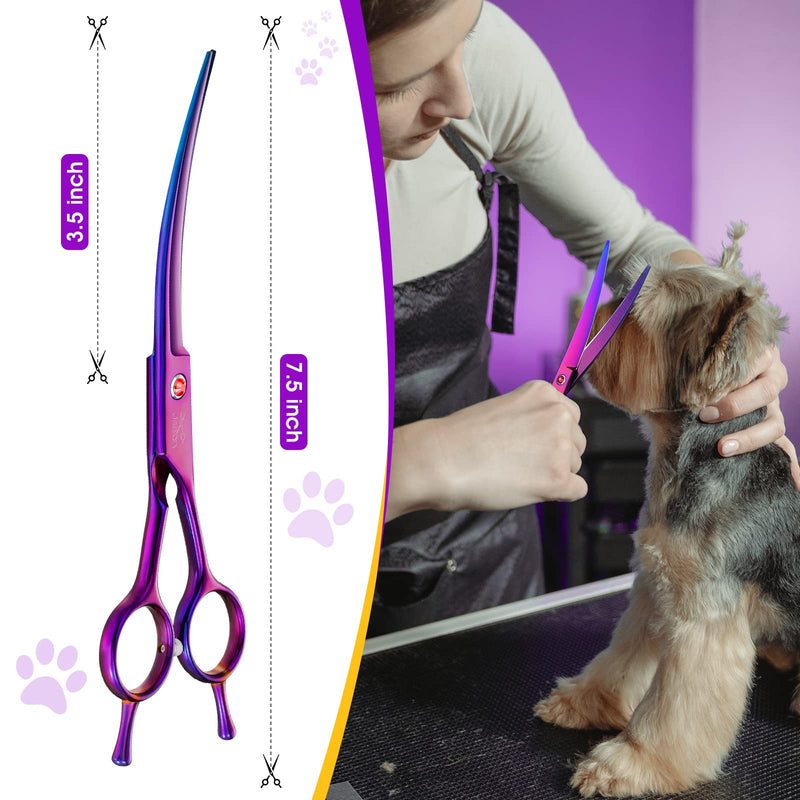 JASON Curved Shears for Dogs - 7.5" Pet Grooming Scissors with Ergonomic Handle Japanese Stainless Steel Trimming Scissor for Dogs, Cats and Other Pets, Sharp (Up-Curved, Purple) Up-curved - PawsPlanet Australia
