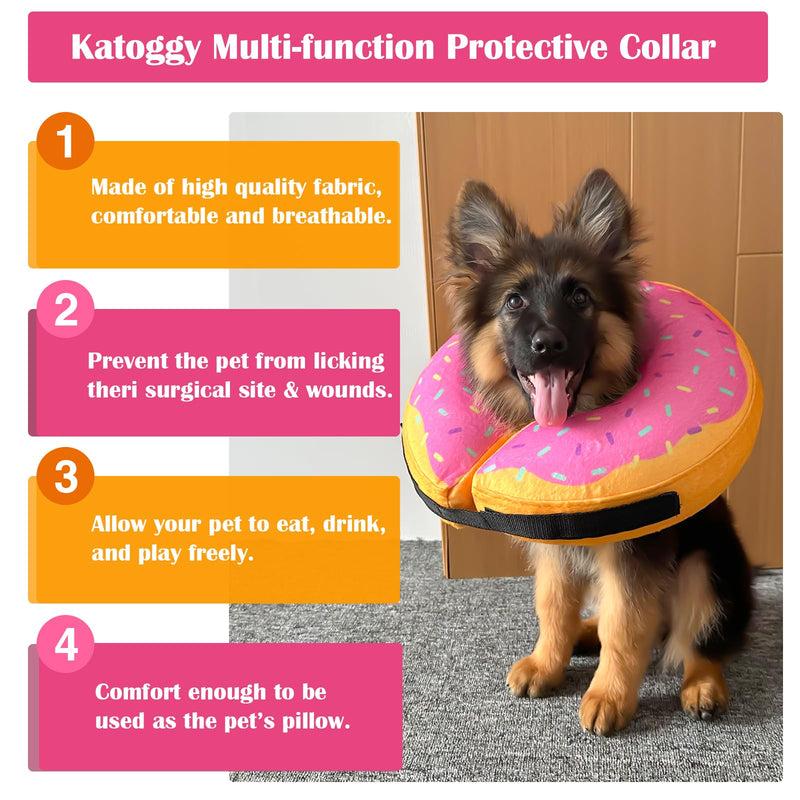 Katoggy Inflatable Dog Cone Collar for Dogs After Surgery, Soft Adjustable Blow up Donut Dog E-Collar for Small Medium Large Dog and Cats Yellow/Pink Cheese