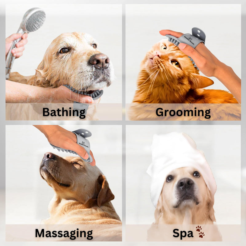 Dog Bath Brush - Silicone Grooming and Shedding Brush for Dogs & Cats, Puppy Essentials Dog Shampoo Brush, Pet Hair Removal Tool for Deep Clean & Massage Gray - PawsPlanet Australia