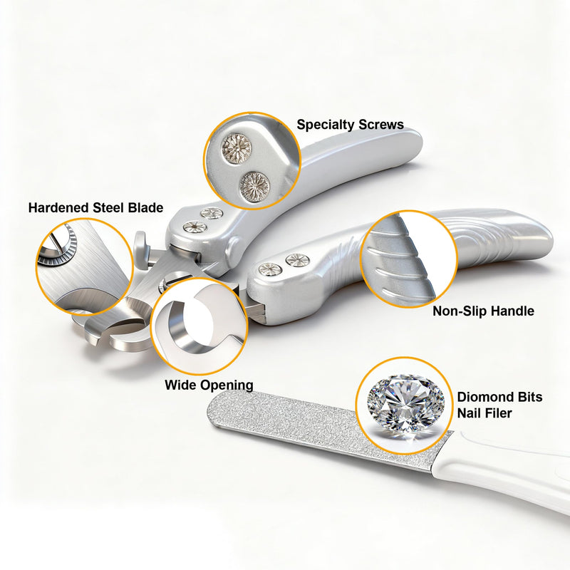 Dog Nail Clippers for Large Dogs, Heavy Duty Dog Nail Cutter, Extra Sharp Scissor for Meddium, Large and Extra Large Pets, with Dog Nail File Pearl Silver - PawsPlanet Australia