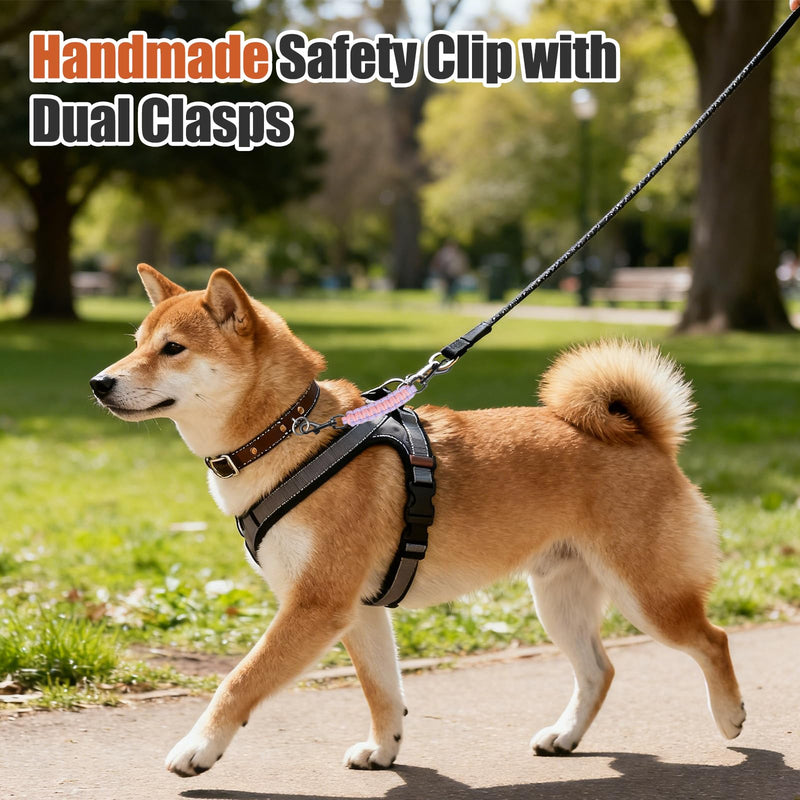 Dog Collar Safety Clip with Dual Clasps,Handmade Backup Safety Strap for Dog Harness, Collars and No Pull Harness Connectors (Pink & Light Purple) Pink & Light Purple