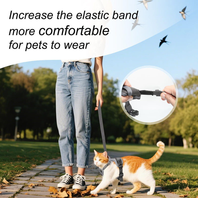 Adjustable Cat Harness and Leash Set, Lightweight Reflective Escape Proof Pechera para Gatos with Breathable Mesh, Cat Walking Harness for Anti Escape That for Travel Training and Walking (Grey, M) - PawsPlanet Australia