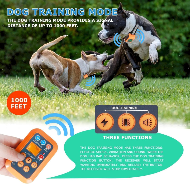 DOTSTAR Wireless Dog Fence Pet Training Barking Collar 3-in-1 System, Remote Automatic Voice-Activated No Barking Device, Dog Training Fence Electric Container, Wireless Charging Waterproof Collar For 1 Dog Orange