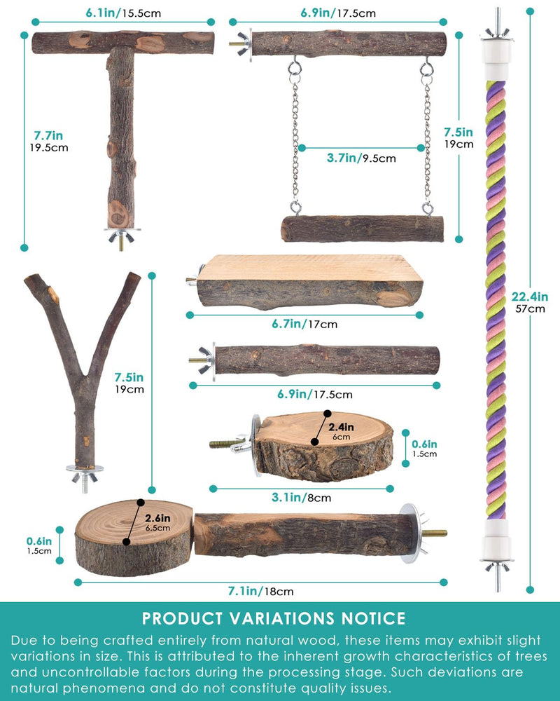 Bird Perches, 8pcs Natural Wood Parrot Perch Stand Chewing Toys Cage Accessories Hanging Multi-Branch Perch Platform Swing Toy Rope Perches for Small and Medium Parakeet, Conures, Budgies - PawsPlanet Australia
