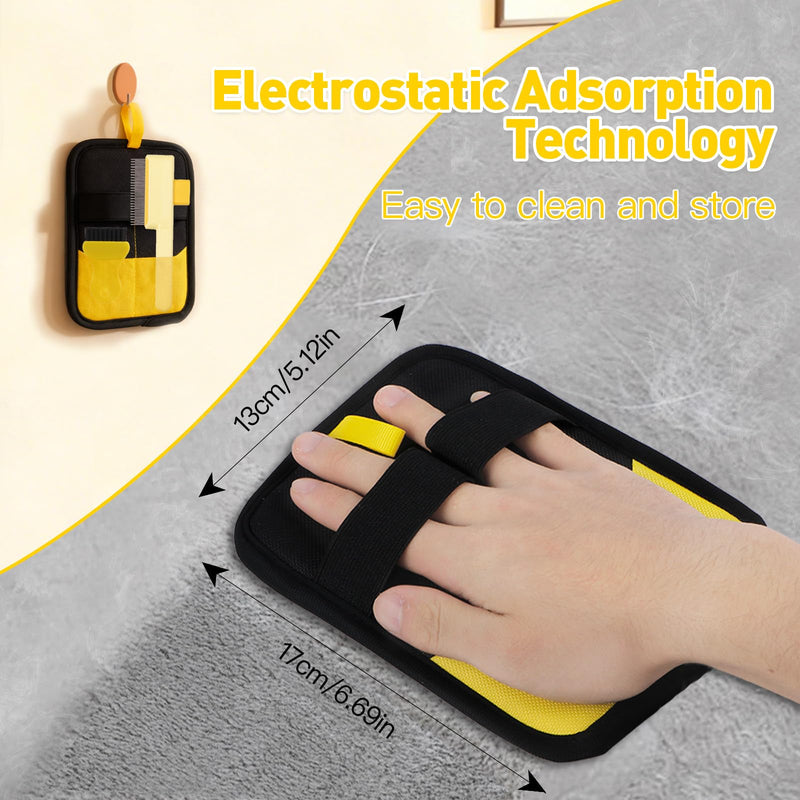 Electrostatic Pet Hair Removal Glove - Reusable Pet Hair Removal Glove with Cleaning Brush & Flea Comb for Cats & Dogs, Washable for Clothing, Couch, Carpet, Car Seat (Black/Yellow) - PawsPlanet Australia
