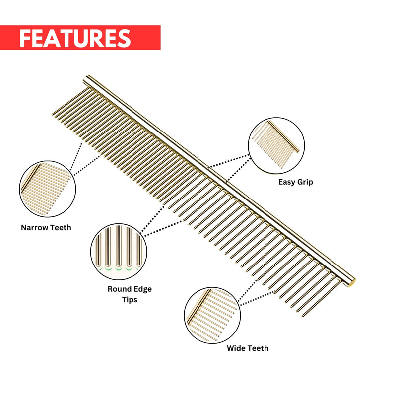 Pet Steel Comb Shears Professional Pet Grooming Comb Premium Stainless Steel Dematting Tool with Rounded Teeth for Dogs & Cats Best for Removing Knots,Tangles,Perfect for Long & Short Haired Pets Rose Gold - PawsPlanet Australia