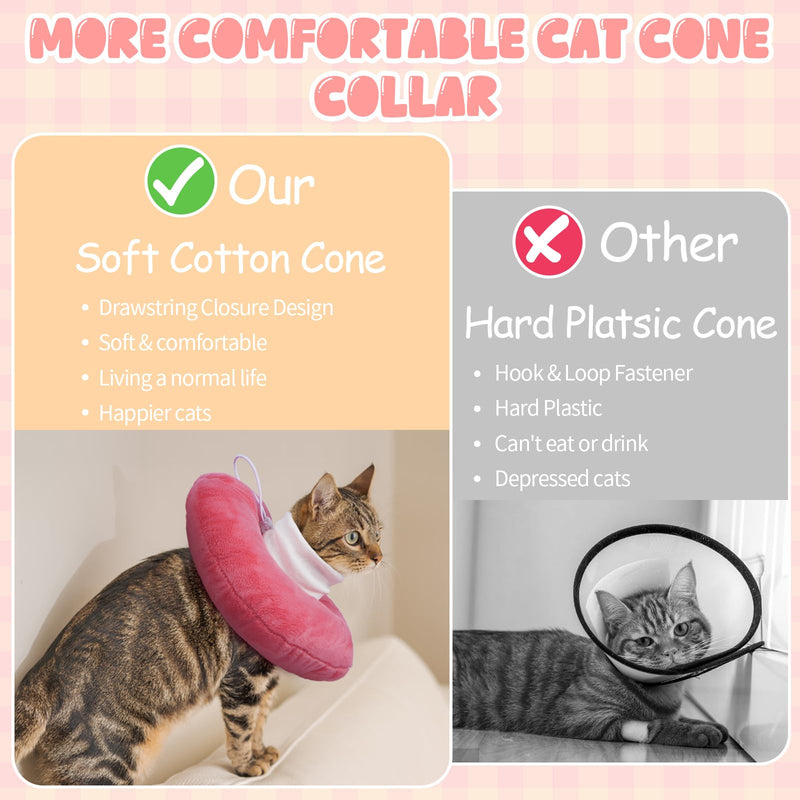 BRKURLEG Cat Cone Collar Soft, Cute Cat Recovery Cones, Soft Protective Pet Neck Cone, Adjustable Kitten Cones to Stop Licking, Pet Anti-Lick Wound Healing Elizabethan Collar, Pink, L Large