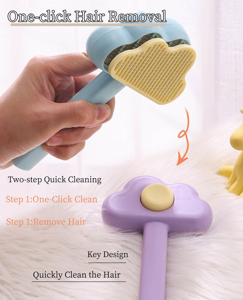 Adorable Cloud-Shaped Universal Pet Grooming Brush for Dogs and Cats - One-Click Hair Removal, Safe Rounded Pin Design - Ideal for Shedding Tool of Long and Short Haired Pets (Purple) Purple