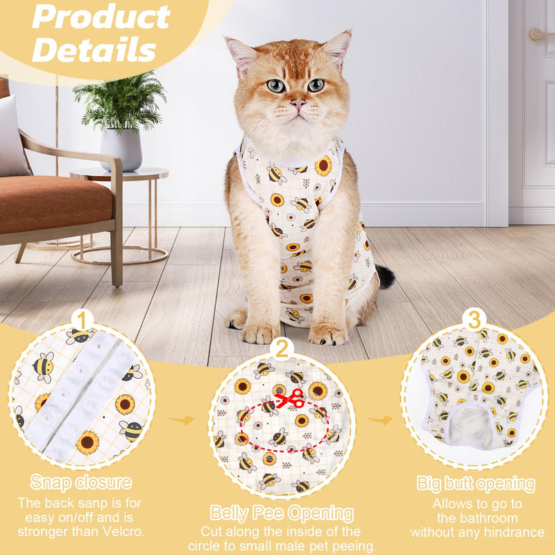 Cat Surgery Recovery Suit Cats Surgical Onesie After Surgery Female Male Cat Post Spay Neuter Bodysuit Anti-Licking Wounds Cat Cone Alternative Yellow Bee/S S(Back Length:9.6"/24cm; Chest:12.8"/33cm) - PawsPlanet Australia
