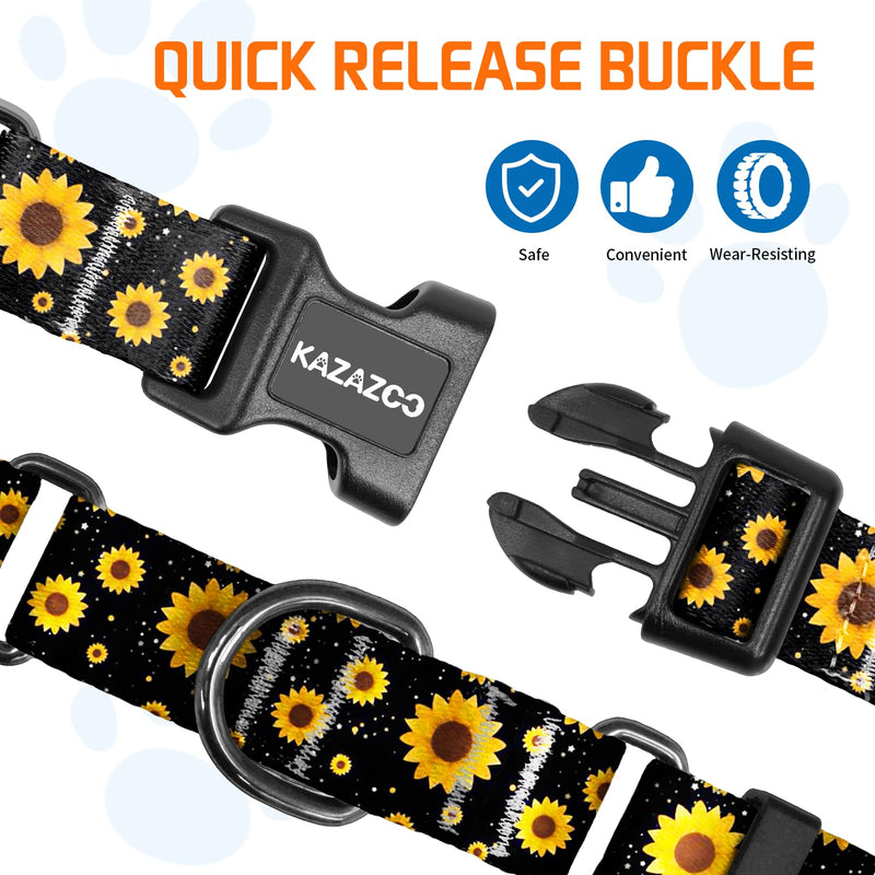 Martingale Collar for Dogs with Quick Release Buckle Adjustable Soft Durable Dog Collar for Small Medium Large No Pull Training Dog Collars-Black Sunflower M Black Sunflower M:1" Wide for 13.4"-16.5" Neck - PawsPlanet Australia