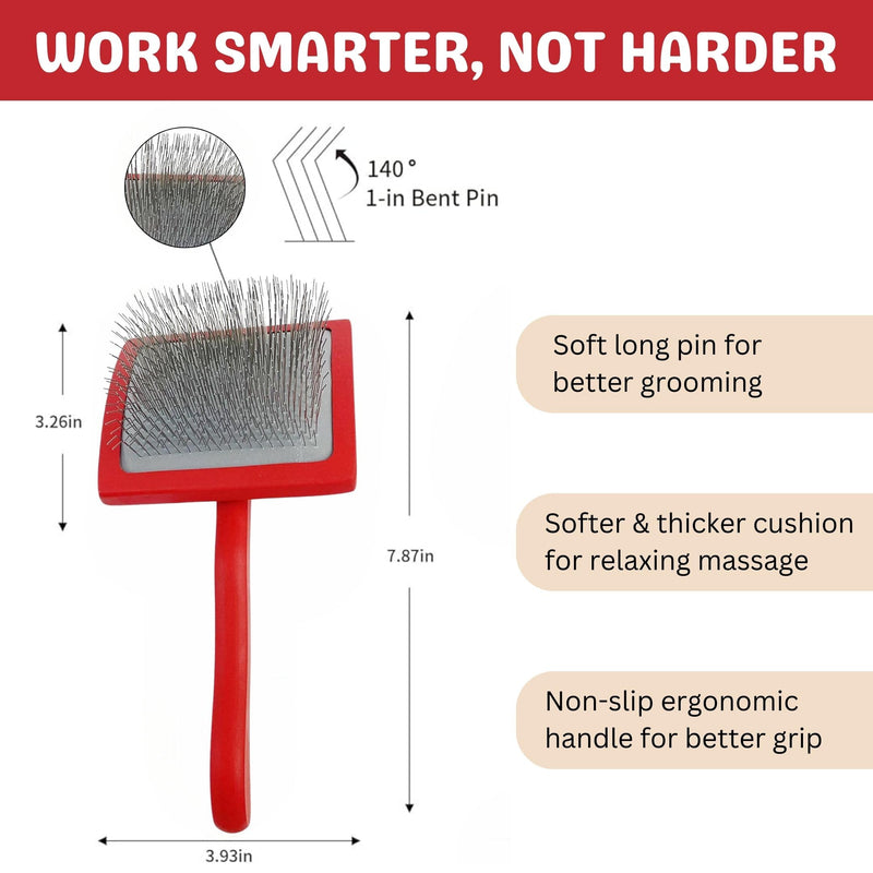 Professional Slicker Brush for Dogs & Cats – Grooming Tool for Detangling, Deshedding & Fluffing – Ideal for Poodles, Goldendoodles, Doodles – Gentle & Effective Pet Brush - (Red) Red - PawsPlanet Australia