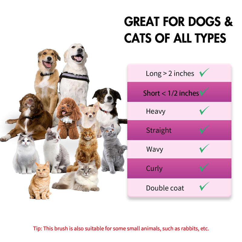 Dog Self Cleaning Slicker Brush for Shedding, Ideal for Short Long Haired Dogs, Including Cat. Removes Loose Fur, Undercoat, Mats, Tangled Hair. Suit for Small Medium Large Animal, Pink