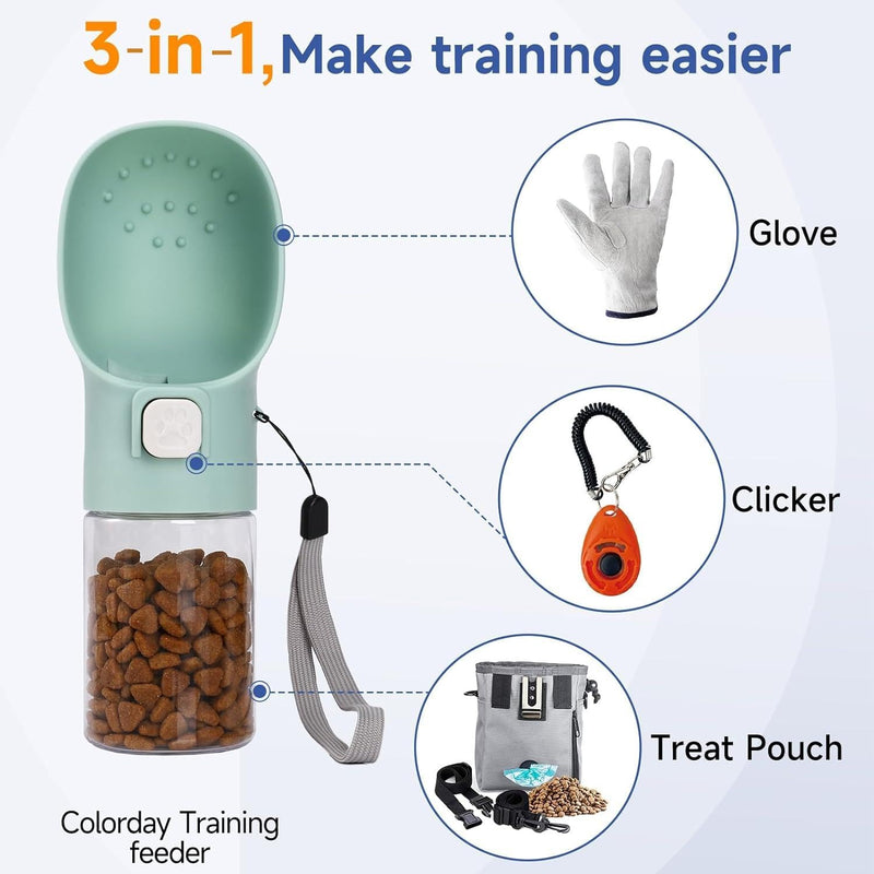 Colorday Handheld Dog Treat Dispenser Built-in Clicker & Treat Pouch, Hand Feeder for Puppy Training Walking Hiking Traveling (6.7 OZ, Green) 6.7 OZ