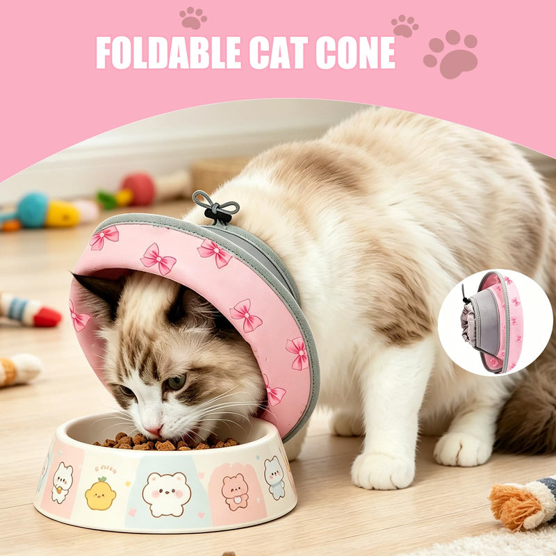 Soft Cat Cone Collar Adjustable Elizabethan Recovery Collar for Cats Kittens After Surgery Foldable Cat Donut Cone to Stop Licking (Pink,S) Small / Bow pattern