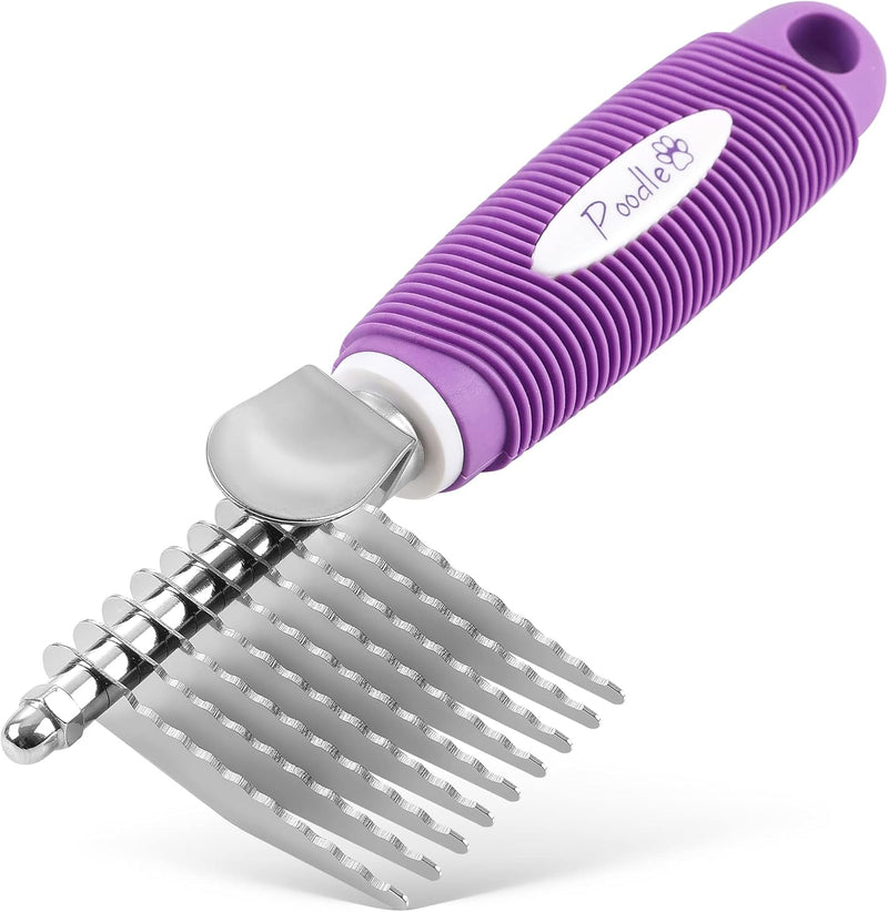 Poodle Pet Bundle - Dematting Fur Rake Comb Brush Tool with Steel Safety Blades for Detangling Matted or Knotted Undercoat Hair and Slicker Brush for Small and Large Dogs Pet Hair Remover - PawsPlanet Australia
