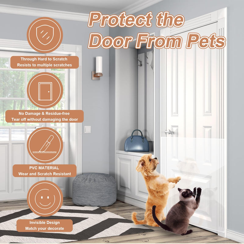 Door Protector from Dog Scratching, 197"x12" Anti Cat Scratch Furniture Protector, Single-Sided Sticky Thicken Vinyl Couch Protector from Cat Claws for Furniture Sofa Door Walls (30 Pins) 197"×12"+30pins - PawsPlanet Australia