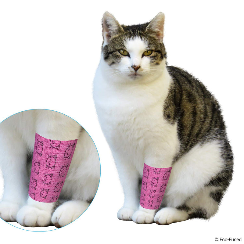 Eco-Fused Self Adhering Bandage - Injury Wrap Tape for Cats - Pack of 6 - Supports Muscles and Joints - Does not Stick to Hair - Elastic, Water Repellent, Breathable - Relieves Stress - PawsPlanet Australia