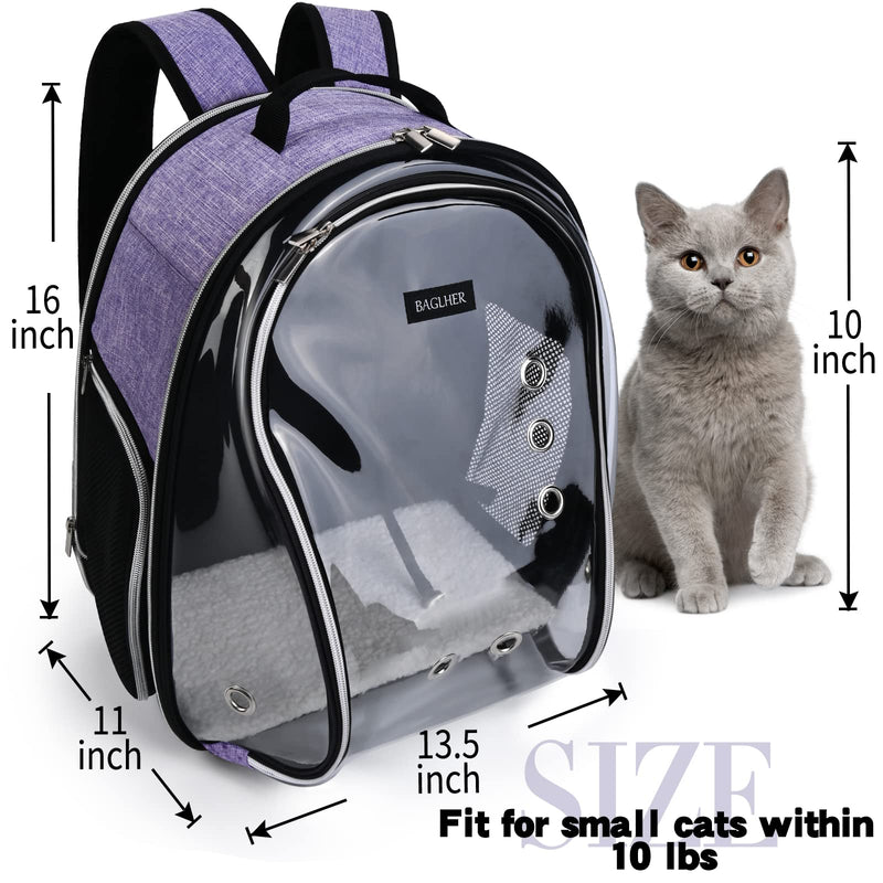 BAGLHER Cat Carrier Backpack Bubble - Fit Up to 18 Lbs - Airline-Approved Dog Backpack Carrier for Small Pets Puppies Dogs Bunny, Space Capsule Dog Carrier Backpack for Travel Outdoor Hiking, Purple - PawsPlanet Australia