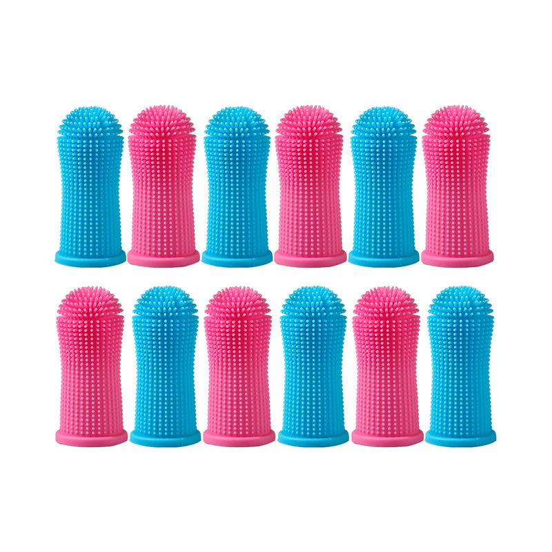12 Pack Food Grade Silicone Finger Pet Toothbrushes Kit for Dogs Cats Dental Care Teeth Cleaning 360° Dog Finger Toothbrush