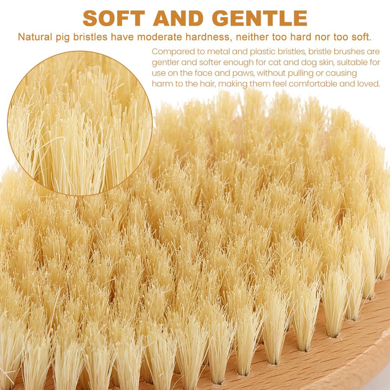 Soft Boar Bristle Pet Palm Brush for Short Haired Dogs and Cats, Ergonomic Pet Brush with Band, Natural Bristle Grooming Brus-h for Gentle Massage/Reduces Shedding(COLOR:Wood) Wood - PawsPlanet Australia