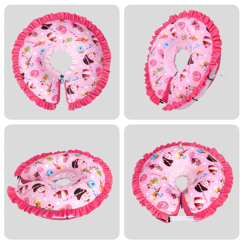 CuteBone Inflatable Cat Cone Collar to Stop Licking After Surgery-Double Adjustable Neck Range P23SO00102S Upgrade-dessert Small