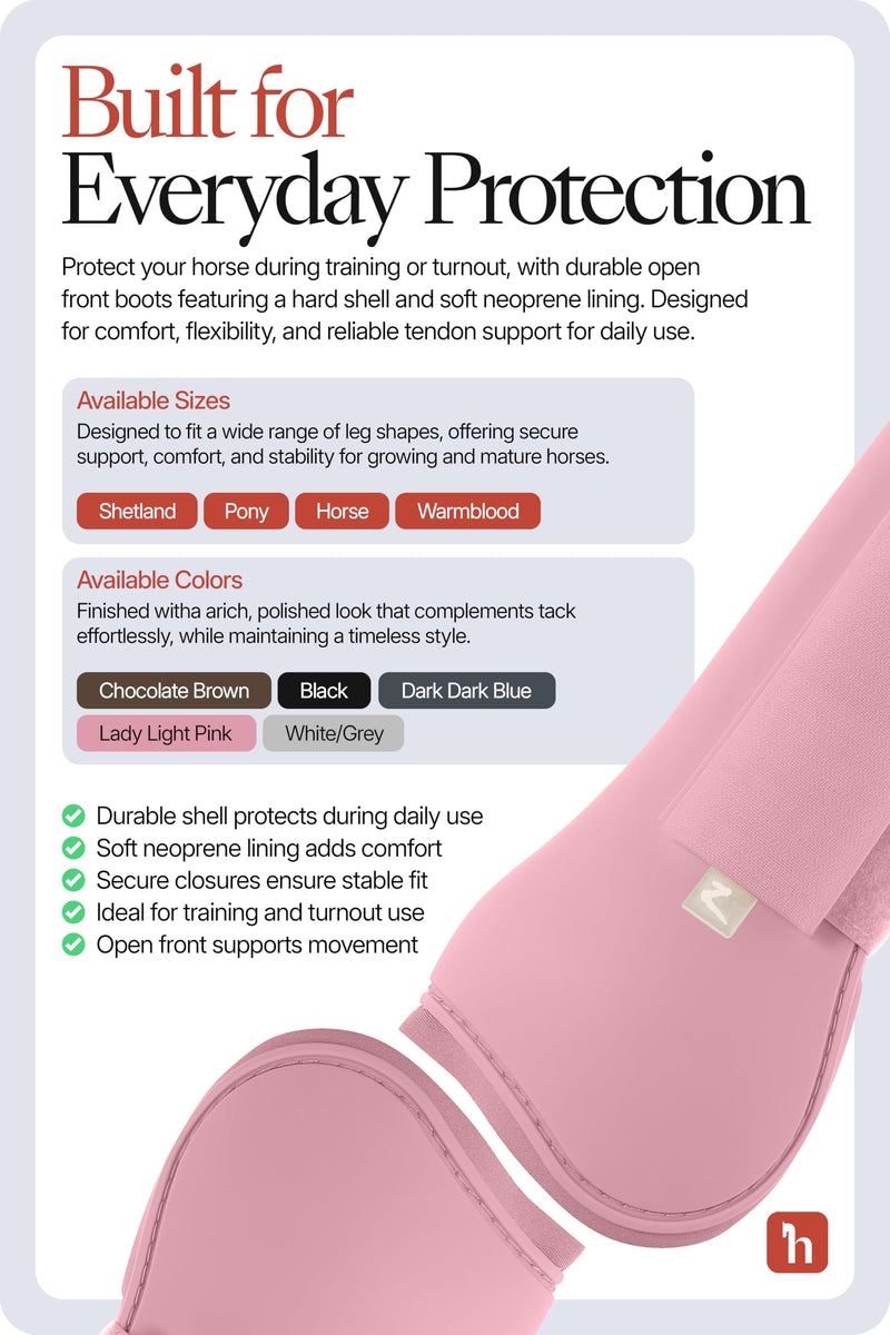HORZE Chicago Protective Horse Tendon Boots - Lightweight Open Front Boots for Jumping, Trail Riding, and Turnout (Pair) - Lady Light Pink - Pony - PawsPlanet Australia