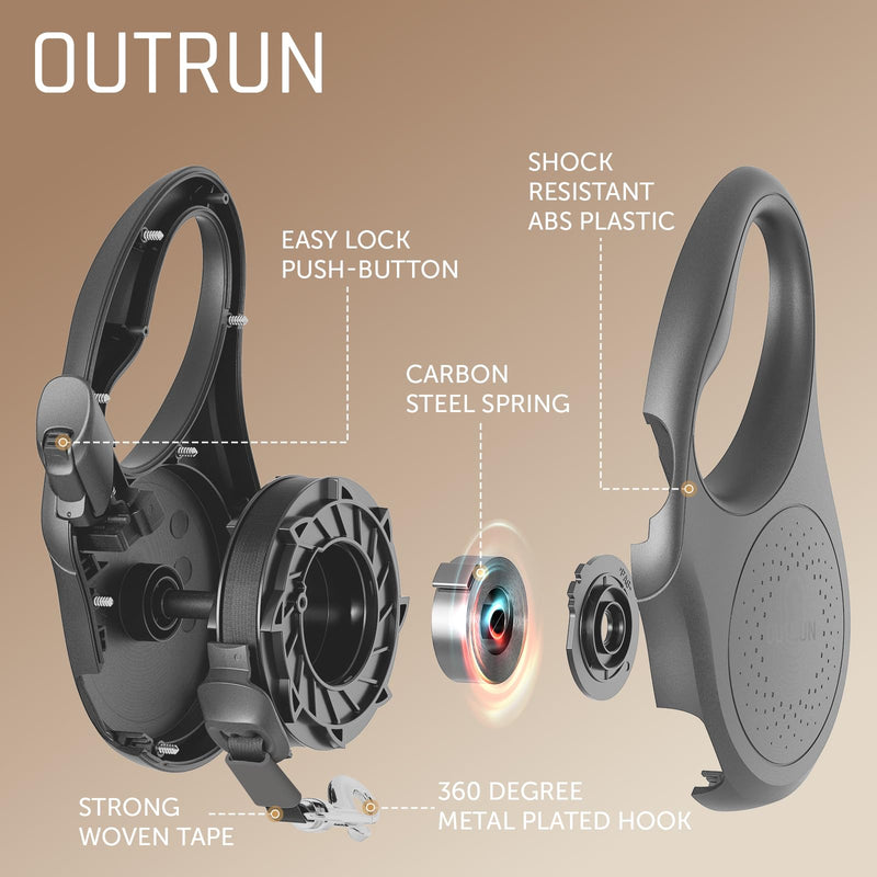 OUTRUN Retractable Dog Leash 16 FT Walking Leash up to 55 Lbs, Strong Nylon Tape No Tangle, Heavy Duty One-Handed Brake Lock Perfect for Small & Medium Sized Dogs and Pets (Starlight Black) - PawsPlanet Australia