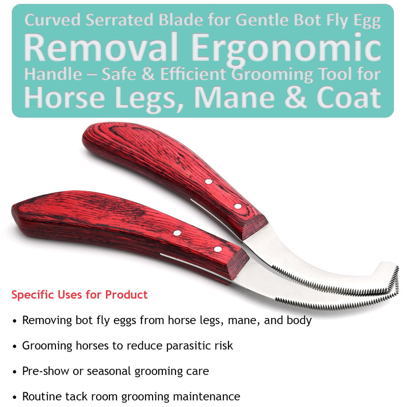 Pro Farrier Grooming Bugs Bot Knife– Stainless Steel Blade, Wooden Handle, Multi-Purpose Mane and Coat Cleaning Tool for Horses, Goats, and Cattle (Green) SoftRed - PawsPlanet Australia