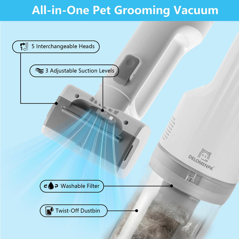 Deshedding Brush with Vacuum Suction, 5-in-1 Pet Hair Removal Tool for Dogs Cats, Cordless Undercoat Rake Removes Loose Hair, 9Kpa Pet Vacuum Cleaner for Furniture Carpet, Washable new box - PawsPlanet Australia