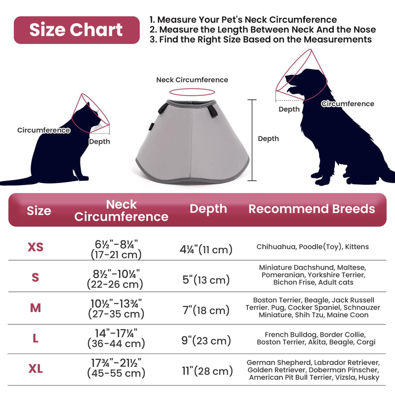 BARKLESS Dog Cone, Soft Cones for Large Dogs After Surgery to Stop Licking, Adjustable Elizabethan Collar for Neuter Surgery, Lightweight Recovery Collar Grey XL