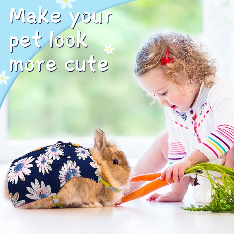 3 Piece Cute Rabbit Leash and Harness Set, Bunny Rabbit Dress Clothes Walking Harness Vest Escape Proof Pet Supply for Rabbit Hedgehog Ferret Guinea Pig (Pink Flower, Blue Flower, Daisy) Pink Flower, Blue Flower, Daisy - PawsPlanet Australia