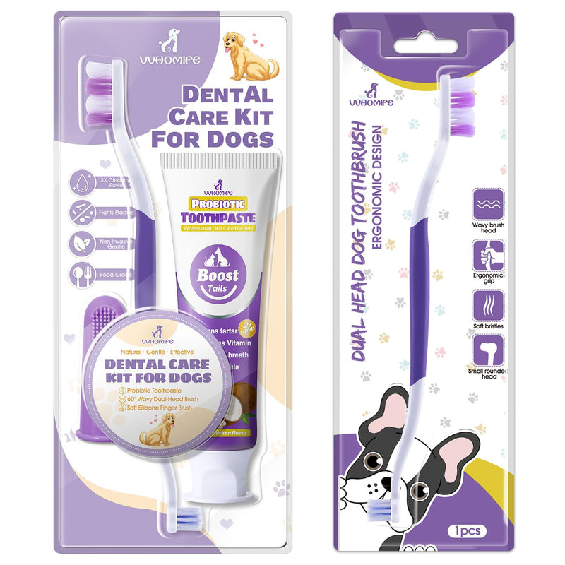 Premium Dog Oral Care Kit + Dog Toothbrush – Newly Upgraded Dual-Head Design