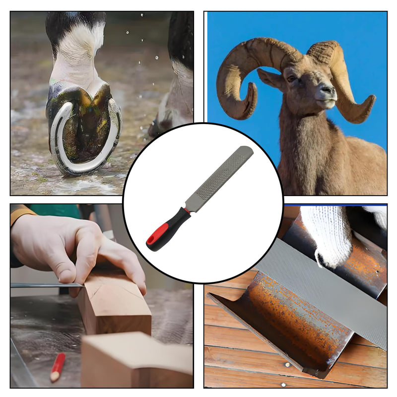 Double-Sided Hoof Rasp, 12'' Farrier File Tool with Ergonomic Rubber Handle, Carbon Steel Horseshoe File for Trimming Horse Goat Cow Donkey Hooves – Heavy-Duty Animal Hoof Care Tool 12''