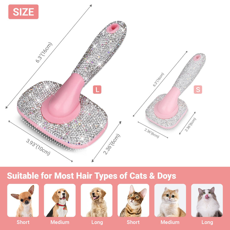 Pet Grooming Brush with Ceramic Clay Craft & Diamond-Embedded Design - Washable, 360° Rotating Head for Dogs/Cats.Large 16x10cm Large