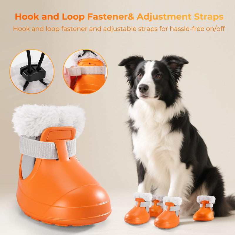 Dog Shoes for Small Medium Large Dogs,Winter Dog Snow Boots & Paw Protectors Waterproof for Cold Weather & Hard Floors,Adjustable Anti-Slip Dog Booties with Removable Wool Liner (Orange, 6) - PawsPlanet Australia