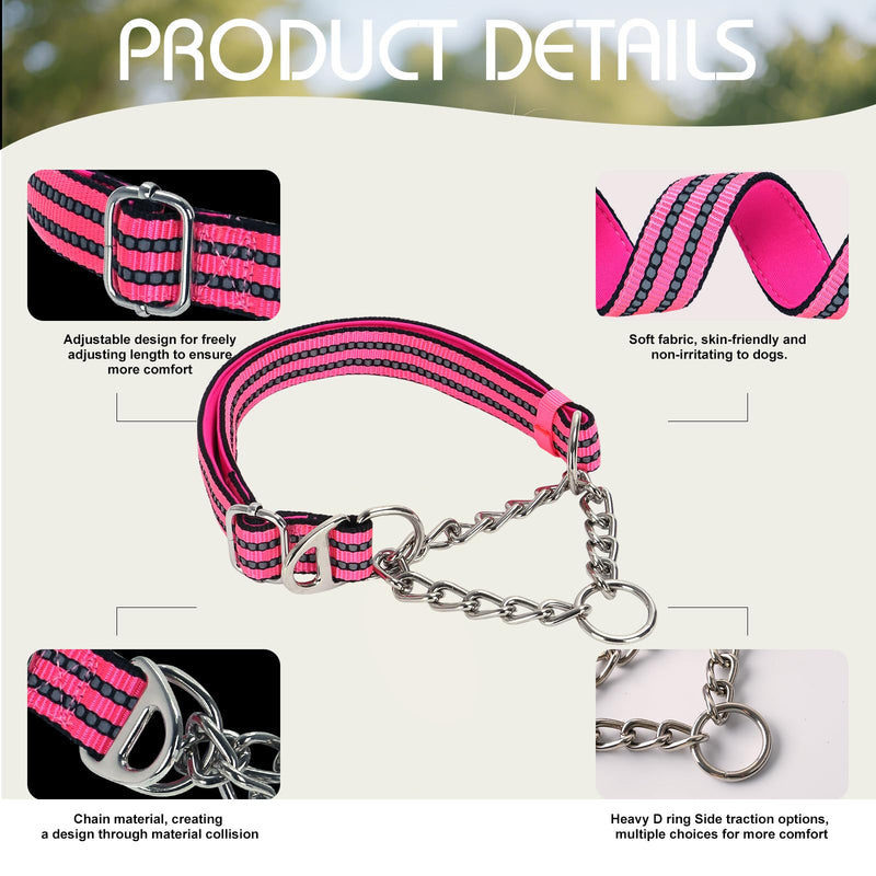 Reflective Martingale Dog Collar with Chain,No-Pull Dog Collar,Choke Dog Collar for Medium to Extra Large Dogs for Training, Walking, Hunting (Pink M) P Medium (12"-17")